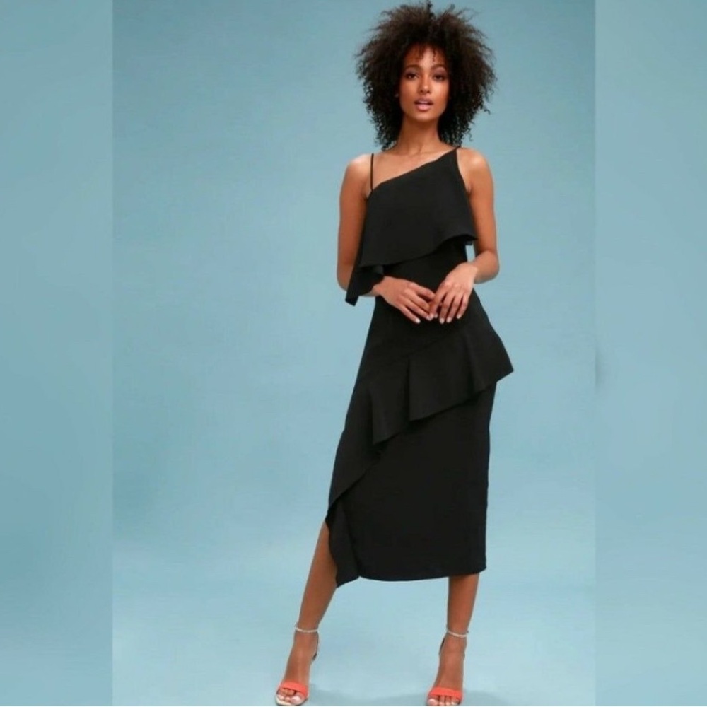 KEEPSAKE the Label Black One-Shoulder Asymmetrical Midi Dress